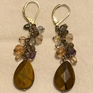 Beautiful brown and gold earth colored dangle beaded pierced earrings